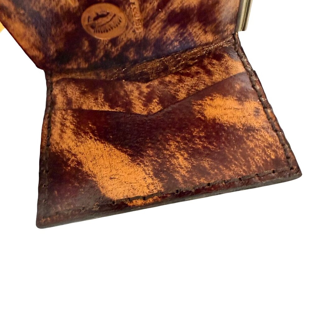Hand Tooled Leather Wallet Brown Crafted 4"x3" Unique Gift - Picture 4 of 7